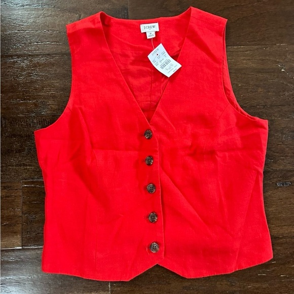 J.Crew-Button-front linen-blend vest, red size 6-NWT - Picture 8 of 15